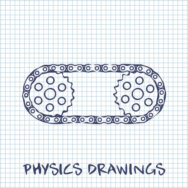 Cadena con dibujo de ruedas dentadas sobre fondo de hoja de papel cuadrado blanco — Archivo Imágenes Vectoriales
