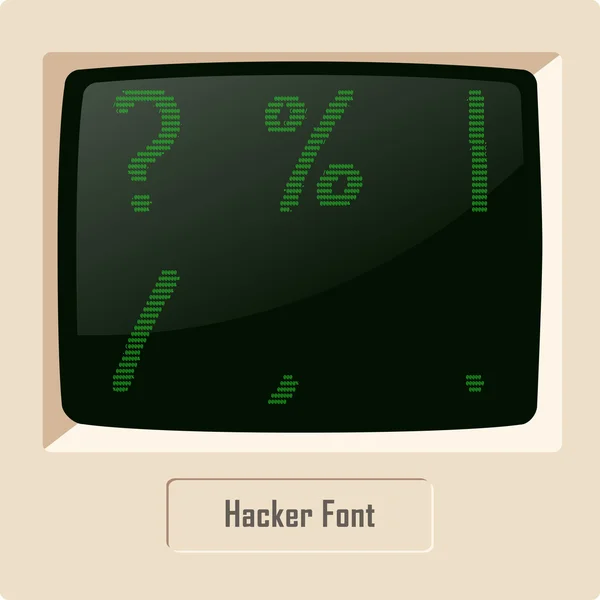 Hacker-ASCII-Zeichensatz auf dem Computerdisplay. Vektorbild — Stockvektor