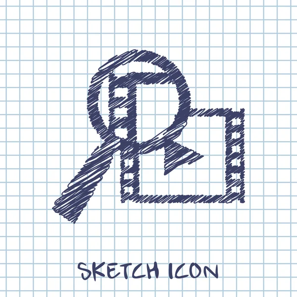 Vector sketch icon of video search — Stock Vector