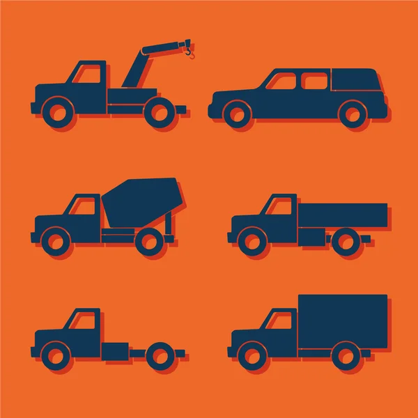 Conjunto de siluetas de coche aisladas en naranja. Ilustración vectorial — Vector de stock