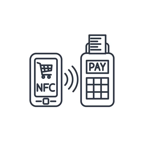 Nfc pagamento a partir do ícone do contorno do telefone móvel — Vetor de Stock