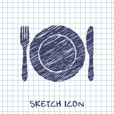mutfak doodle kroki simgesi çanak, çatal ve bıçak