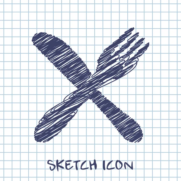 Kuchnia doodle szkic ikona skrzyżowanych widelec i nóż — Wektor stockowy