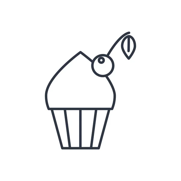 Vector cupcake con icono de contorno de cereza. Símbolo alimenticio — Vector de stock