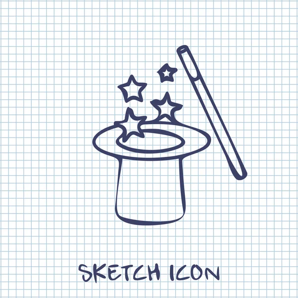 Vektör sihirli şapka ve değnek ile parıldıyor