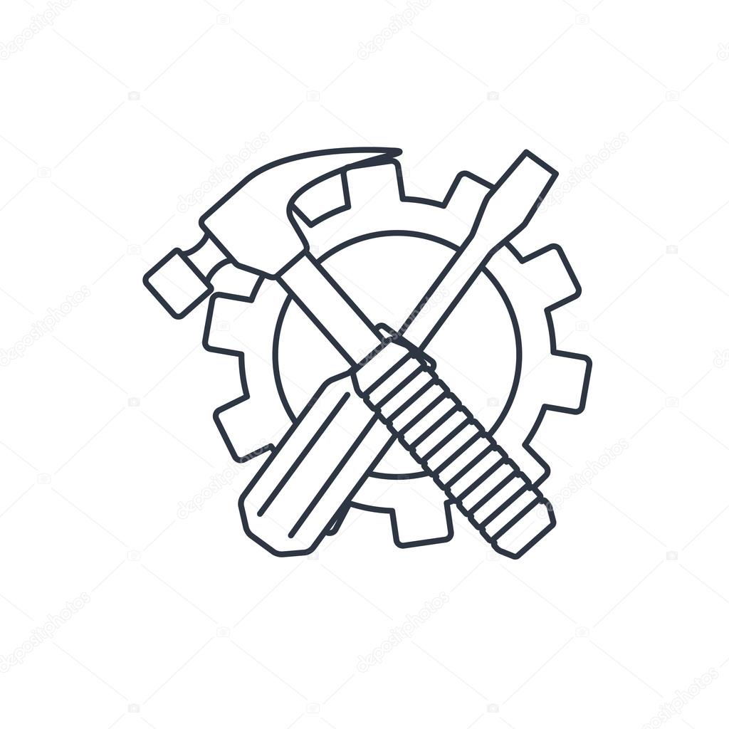 Crossed screwdriver and hammer tools, vector Stock Vector Image by