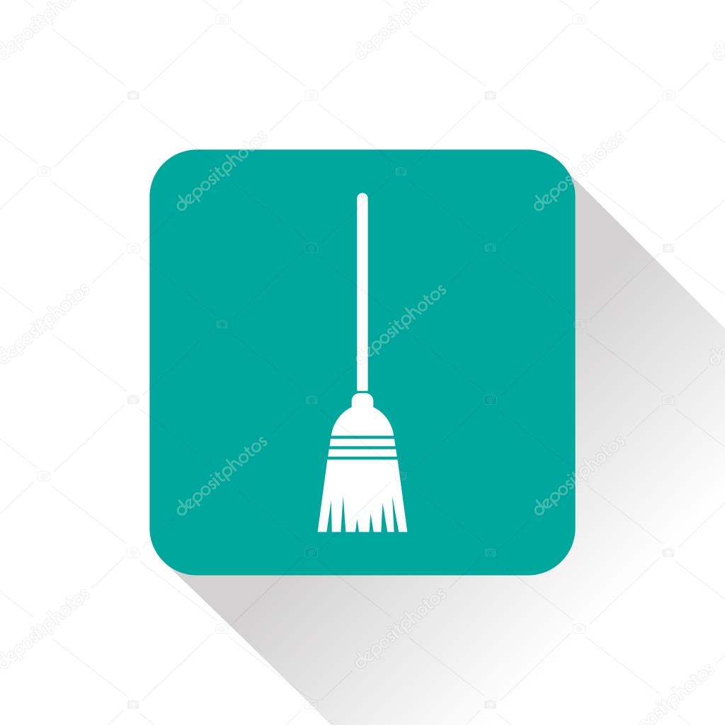 Broom green vector icon