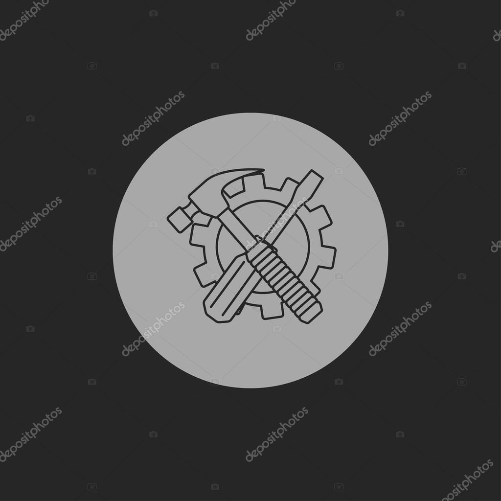 Crossed screwdriver and hammer tools, vector