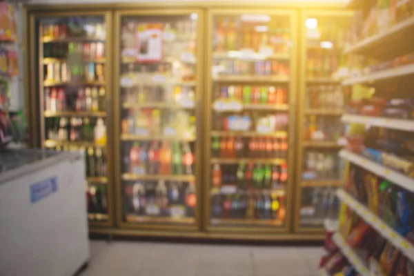 blurred background of beverage in convenience store. Concept and Idea for conveniece store background