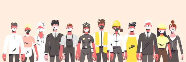 Collecte Personnes Travailleurs Avec Des Outils Uniforme Docteur Policier Professeur — Image vectorielle