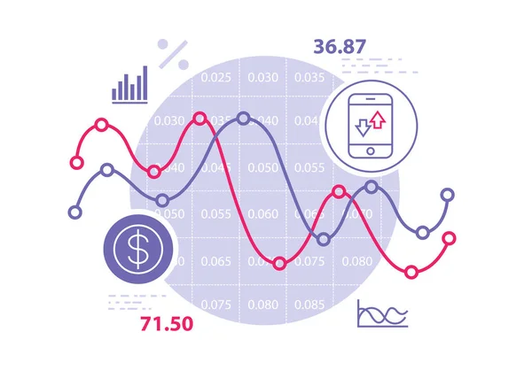 Graphique Affaires Abstrait Avec Graphique Courbe Numéro Actions Icône Dollar — Image vectorielle