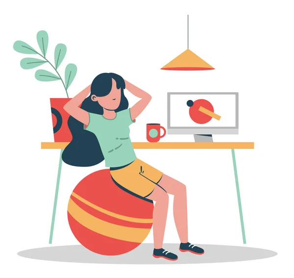 Femme faisant du sport à la maison avec vidéo. Illustration de design plat. Vecteur — Image vectorielle