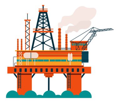 Su altından petrol ve doğal gaz çıkarma. Düz tasarım çizimi. Vektör