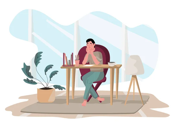 Designer de homens trabalhando em casa. Ilustração de design plano. Vetor —  Vetores de Stock