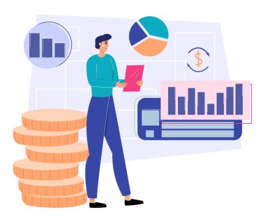 Panosu olan kadın, proje gerçekleştirme planı. Düz tasarım çizimi. Vektör