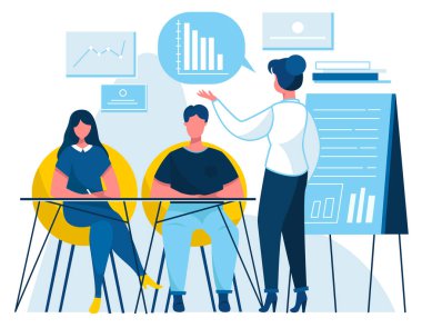 Erkek ve kadın öğrenciler. Düz tasarım çizimi. Vektör