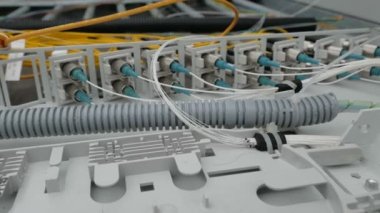Sunucu odasındaki ağ mühendisi optik yama kablosu ve optik modül ile çalışır.