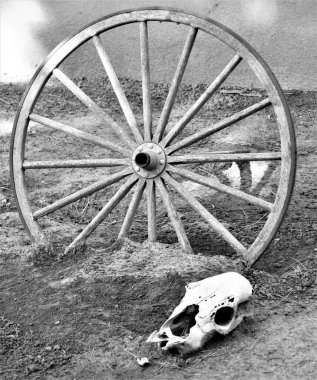 Eski Vagon Tekerlekleri 'nin siyah beyaz fotoğrafları. 