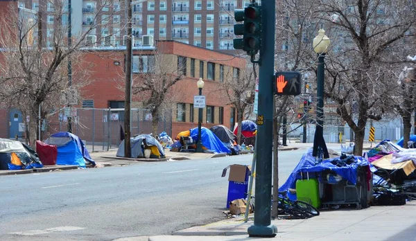 Tent Tent Line Streets Several Neighborhoods Downtown Denver People Experiencing — Stock Photo, Image