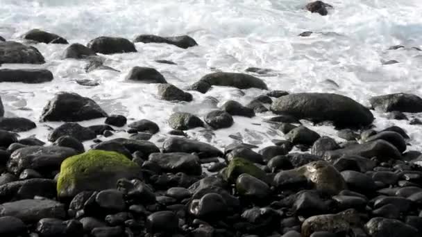 Las olas que se pliegan sobre las piedras en la playa — Vídeo de stock