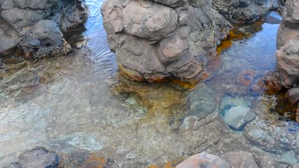 Water entering the rocks of a beach — Stock Video