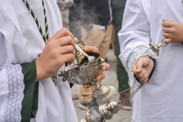 Semana Santa na Espanha, procissão de "Cristo a expiração, Nossa Senhora o — Fotografia de Stock