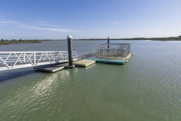 Muelle de madera en medio de un río — Foto de Stock