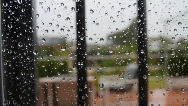 Gotas de chuva no vidro da janela. A chover. 4K — Vídeo de Stock