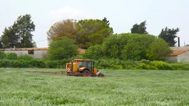 Pulvérisation de tracteur dans un champ de blé (4K )