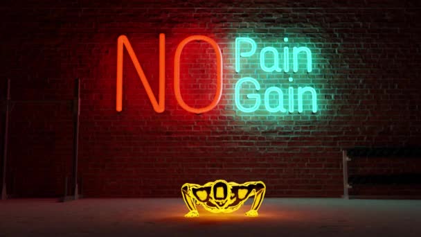 Loop Seamless Pain Gain Sign Workout Hard Pushups Neon Colorful — Stock Video