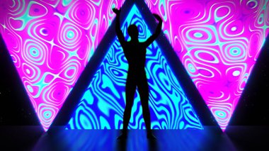 Soul of Techno Guy Girl Dancing In Midnight Blue and Purple Neon Bright Trippy Floor Dance Happy clipart