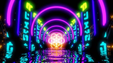 Hayatın Soyut Çiçeği Bilim-Kurgu Nehri Neon Işıkları Hareketi Soyut Rahatlatıcı Müzik Arka planı Gece Gökyüzü Yüksek Kalitesi