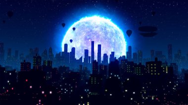 The Mercurians Cyberpunk City Retro Future Nightsky Blue Energy Mercury 3 boyutlu, soyut, müstakbel, büyüleyici müzik videosu arka planı sakin, chakra açıcı şehir gökdelenleri.