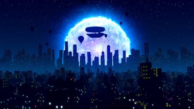 The Mercurians Cyberpunk City Retro Future Nightsky Blue Energy Mercury 3 boyutlu, soyut, müstakbel, büyüleyici müzik videosu arka planı sakin, chakra açıcı şehir gökdelenleri.
