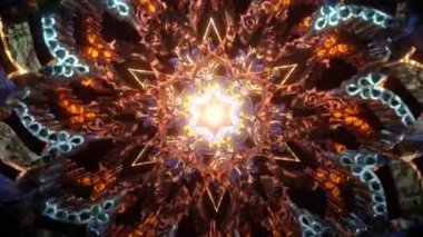 Üç boyutlu kaleydoskop mandala görsel enerji çakra fütüristik görsel vj dikişsiz döngü ile üçüncü gözünü açmak için psikedelik trans sanatının soyut arka planı