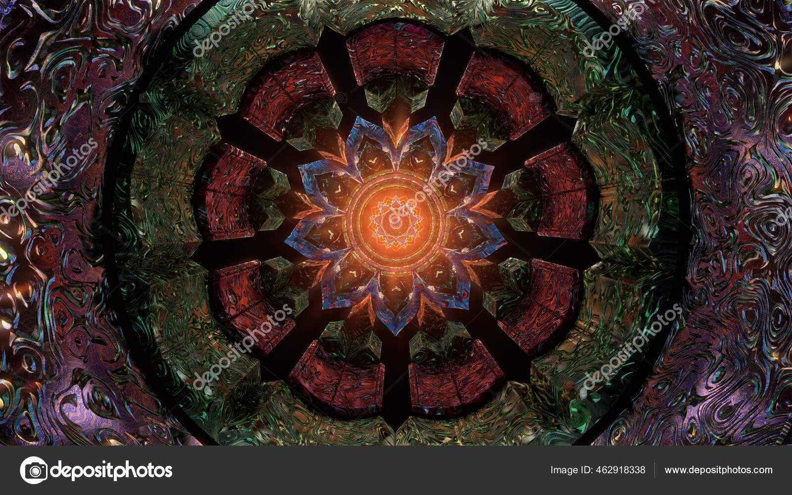 Spiritual background for meditation with sacred geometry, Yin yang symbol  and chakras Stock Photo - Alamy
