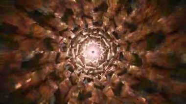 Açık parlak neon çiçekli optik 3d kaleydoskop deseni dikişsiz döngü vj arkaplan tüneli üçüncü göz çiçeği