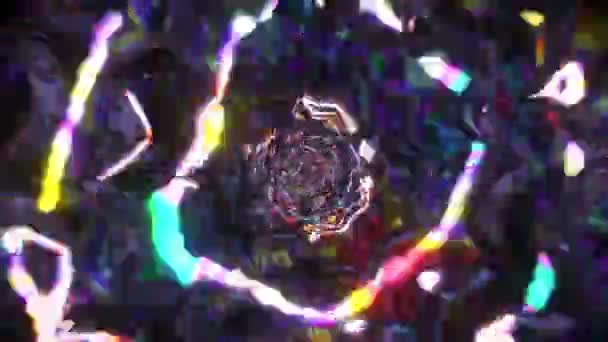 Krachtige Caleidoscoop Heldere Kleuren Reflecteren Met Bloei Neon Tunnel Derde — Stockvideo