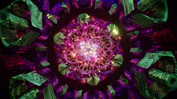 愛ループ4Kマンダラ3Dで催眠パターン上の繰り返しのためにBgmお祝いオーディオビジュアルLsd幾何学的なトリッピーパターン — ストック動画