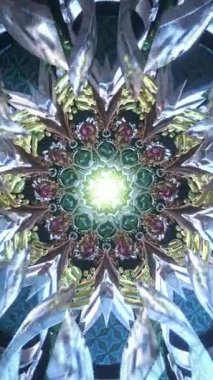 Işıl ışıl merkezli kristal mandala ve düz dönüş, derin meditasyon için soyut kutsal geometri makarası, odaklanmış görseller, ortam ses manzaraları ve büyüleyici ruhani dijital sahneler.