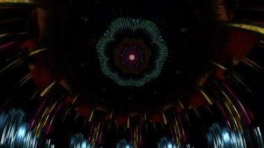 Göksel mandala tavanı kutsal simetriyle açılıyor, kutsal bir katedral kubbesi gibi merkezden yayılan ilahi ışık, iyileştirme ve tefekkür için daldırıcı ruhsal mimari.