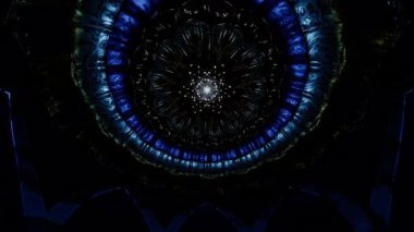 Dairesel uyum içinde parlayan parlak mandala tapınağı, şifalı aura ile parlayan ilahi katedral tavanı, kutsal tapınaklardan ve meditasyon salonlarından esinlenerek derin ruhsal alan.