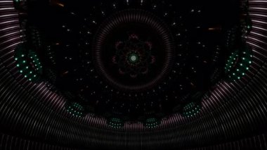 Kutsal dairesel mandala, kutsal bir katedral gökyüzünü oluşturuyor. Işıl ışıl iyileştirici ışık ve derin meditasyon için huzurlu ruhsal atmosferle dolu bir tapınak kubbesi.