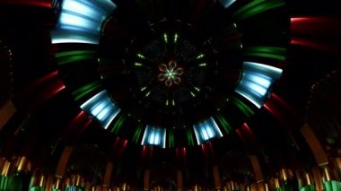 Gök enerjisiyle parlayan büyüleyici mandala tapınağı, bir Budist tapınağı tavanı gibi görünen simetrik kubbe, izleyiciyi sakin farkındalığa yönlendiren huzurlu kutsal geometri.