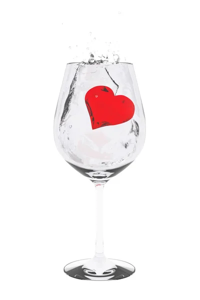 Coração vermelho em copo de vinho — Fotografia de Stock