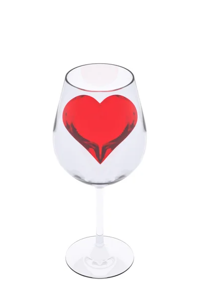 Coeur rouge en verre à vin — Photo