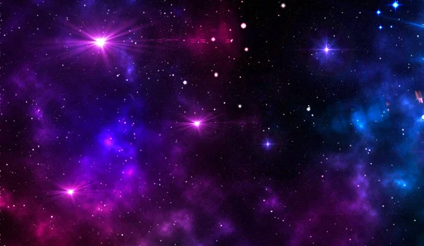 Skiner Stjärnklar Kosmisk Bakgrund Med Nebulosa Blå Lila Natthimmel — Stockfoto