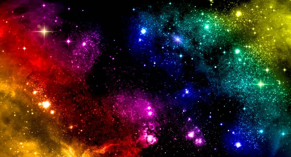 Colorato sfondo astratto cosmico con un ammasso di stelle luminose — Foto Stock