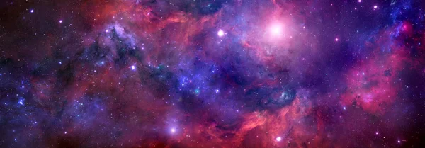 Fondo cósmico con nebulosa roja y estrellas.Nebulosa luminosa gigante —  Fotos de Stock