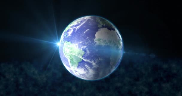 Ο πλανήτης Γη περιστρέφεται και στο διάστημα και στις ακτίνες του ήλιου 4k animation — Αρχείο Βίντεο